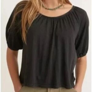 Marine Layer Black Hemp & Cotton Puff Sleeve Top Size Small
